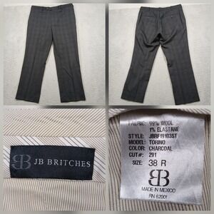 JB Britches Men's Dress Pants Torino Model‎ Charcoal Plaid Wool 38R